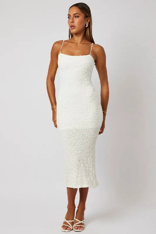 Relaxed Style White Textured Bodycon Dress