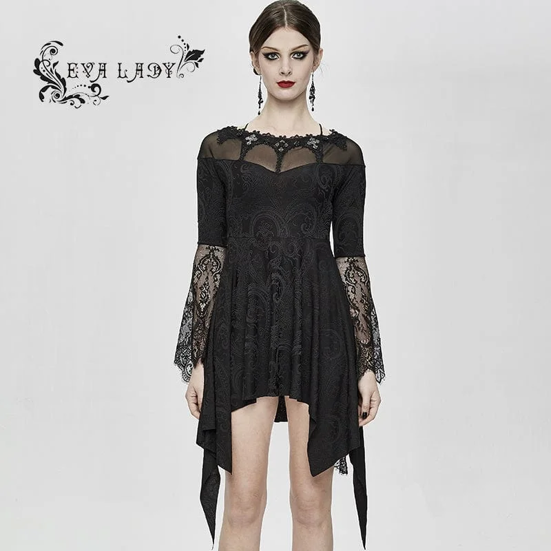 Best Seller Women's Boat Neck Jacquard Sheer Lace Sleeved Dresses