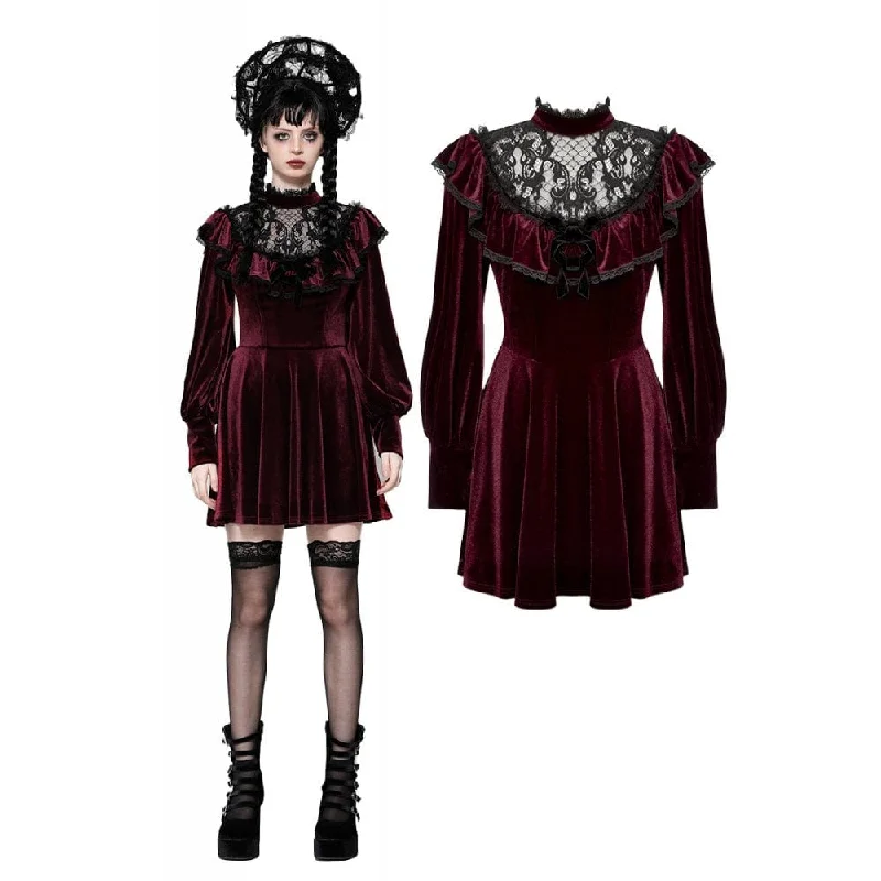 Stay Ahead In Style Women's Gothic Crochet Velvet Dress Red