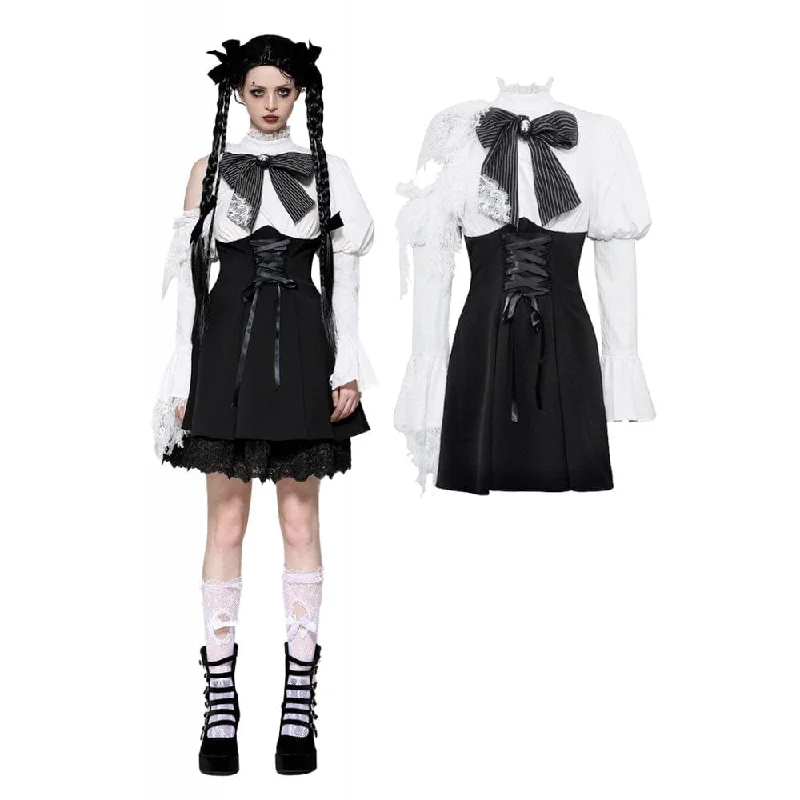 Embrace New Fashion Women's Gothic Lolita Bowknot Short Dress Black White