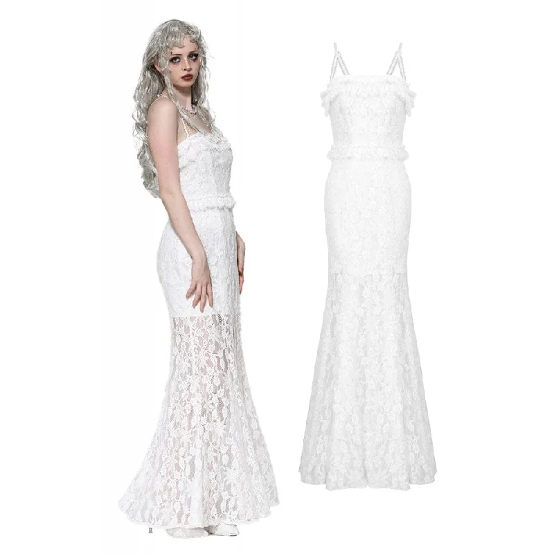 Your Timeless Wardrobe Awaits Women's Gothic Pleated Lace Slip Dress White Wedding Dress