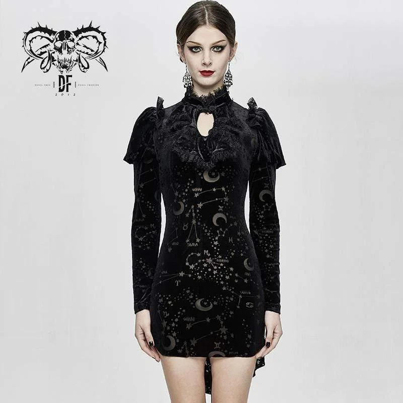 Season Sale Women's Long Sleeved Before Long After Short Lace-edge Constellation Dresses