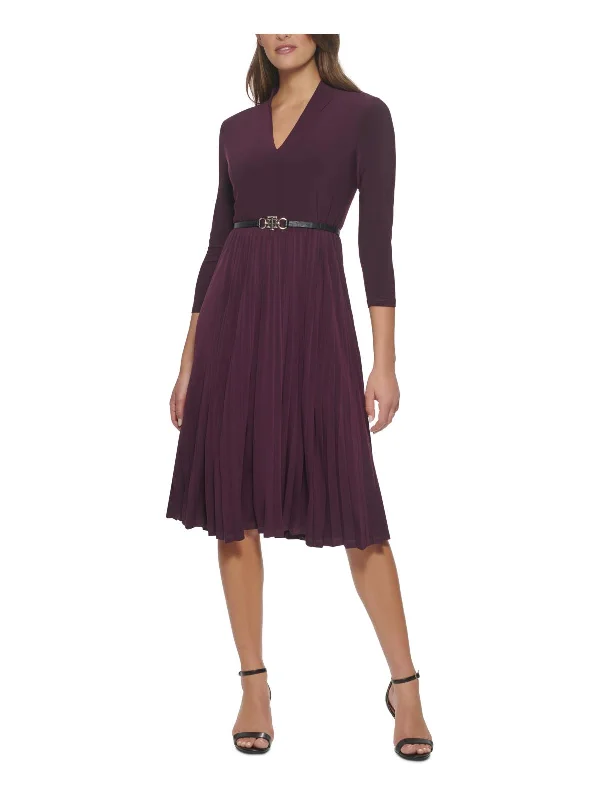 Trend Forward Threads For Her Womens Shutter Pleat Midi Fit & Flare Dress