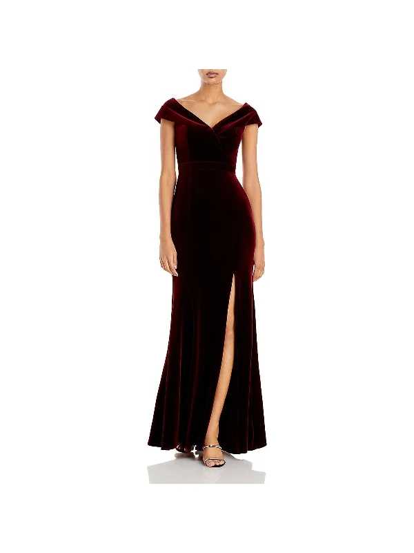 Chic And Trendy Womens Velvet Side Slit Evening Dress