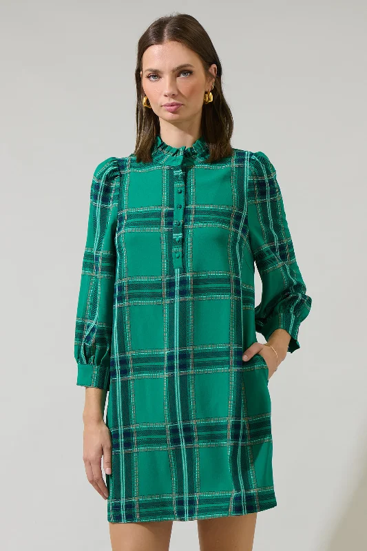 Must-Have Styles Woodland Jade Plaid Lorna Shift Mini Dress