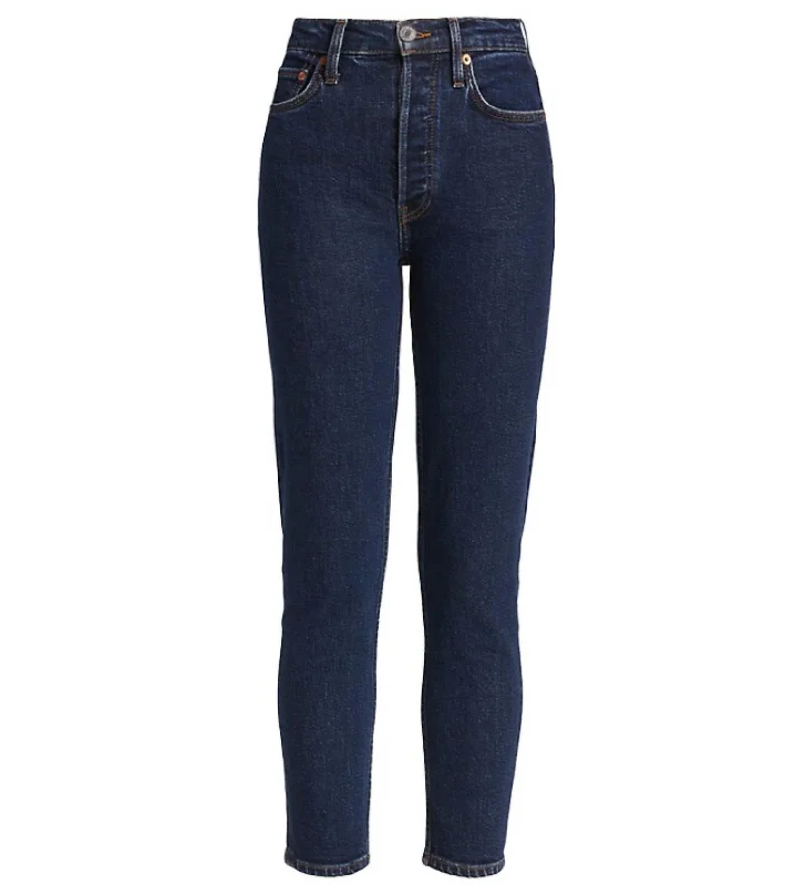 From Casual To Classy 70S Stove Pipe Dark Rinse 5 Pocket Style Cropped Denim Jeans In Dark Blue