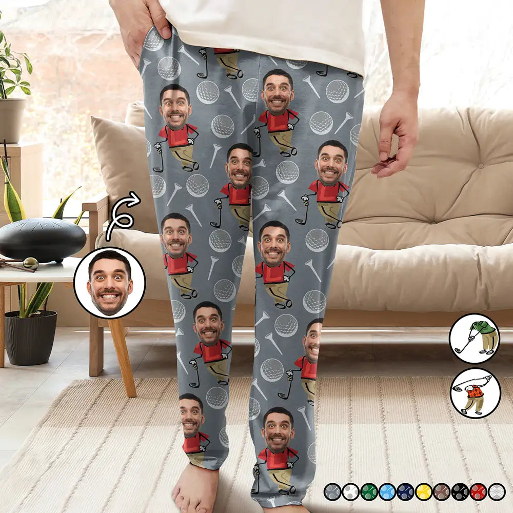 Unleash Your Trendy Side Custom Photo Funny Face Golf Lover - Personalized Pajama Pants