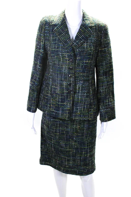 Fashion Sale Feraud Womens Five Button Notched Lapel Tweed Skirt Suit Green