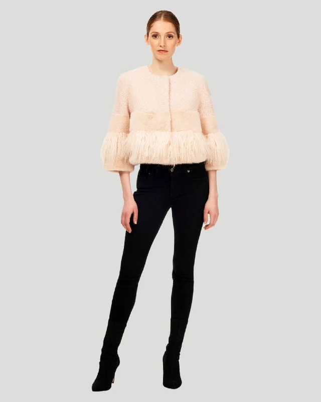 Urban Femme Streetwear Lamb Bolero with Mink Trim