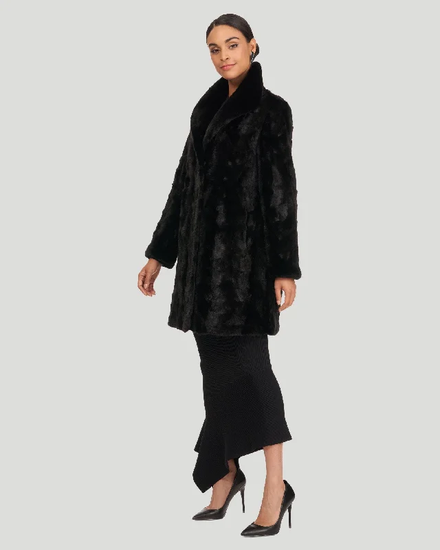 Latest Trends Mink S-Cut Stroller, Short Nap Mink Collar, Reversible To Black Taffeta